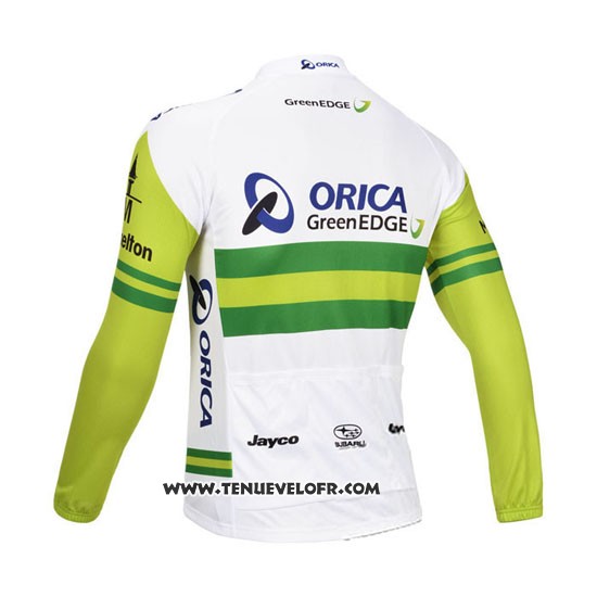2013 Maillot Ciclismo Orica GreenEDGE Blanc et Vert Manches Longues et Cuissard
